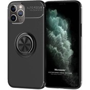 Resim Apple Iphone 11 Pro Max Kılıf Kickstand Ring Holder Siyah Microsonic