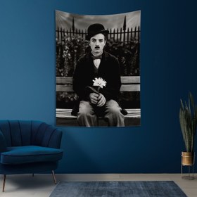 Resim Charlie Chaplin with Flower Duvar Örtüsü - 100 cm x 135 cm 