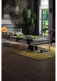 Resim Manyas Tek Kişilik Ferforje Metal Karyola-beyaz Ahşap Latalı 