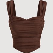 Resim Kadınlar için kahverengi sırtı açık seksi halter üst 