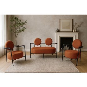 Resim Azra Mobilya Venüs Koltuk Takımı Siyah İskelet Modern Koltuk Seti Ofis Ve Ev Kullanımı Soft Kumaş Kiremit Kiremit 