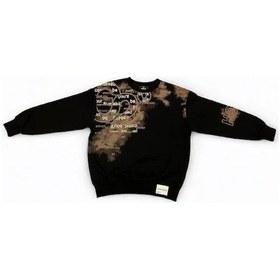 Resim Carinos Erkek Çocuk Yazı Detaylı Batik Desenli Sweatshirt-14701 Siyah 