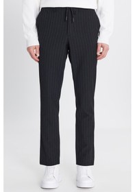 Resim AC&Co / Altınyıldız Classics Erkek Sıyah Yumuşak Dokulu Slim Fit Beli Bağlamalı Yan Cepli Gofre Desenli Pantolon Sıyah 