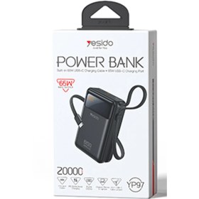 Resim YESIDO YP97 Dijital Göstergeli 20.000 mAh 65W Hızlı Şarj Destekli Dahili Type C Kablolu Laptop Şarj Edebilir Powerbank - Siyah 