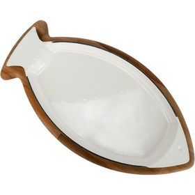 Resim Lava Döküm Balık Tabağı Döküm Demir Yekpare Kulplu Kayın Servis Ahşabı Ölçü 20x32 Cm Sable Mavi 