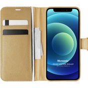 Resim Apple Iphone 12 Mini Kılıf Delux Leather Wallet Gold Microsonic