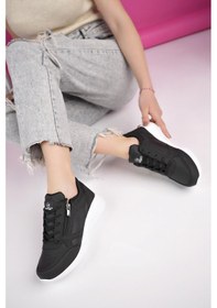 Resim Muggo Asia Garantili Kadın Ortopedik Günlük Bağcıklı Yandan Fermuarlı Rahat Sneaker Spor Ayakkabı Siyah - Beyaz 