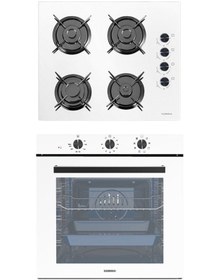 Resim Luxell 88 LİTRE SÜPER KRİSTAL BEYAZ ANKASTRE 2 Lİ SET(A68-sf3 Fırın /oc88 Ankastre Cam Ocak) 