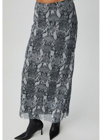 Resim Grimelange BEULAH Kadın Maxi Boy Slim Fit Beli Lastikli Tül Batik Desenli Yılan Desenli Etek 