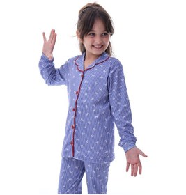 Resim Kız Çocuk %100 Pamuk Uzun Kollu Pijama Takımı Fiyonk Desenli Rahat Ev Giyim Seti Mor 