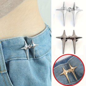 Resim 1/2 adet Ayarlanabilir Yıldız Şekilli Bel Düğmeleri - Altın ve Gümüş Metalik Kaplamalı Güvenli Anti-Blowout Pimler, Günlük ve Resmi Giyim için Mükemmel, Günlük Giyim Düğmeleri | Yıldız Şekilli Düğmeler | Dayanıklı Metal Düğmeler, Kot Düğmeleri 