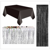 Resim 3 Parça Siyah Masa Örtüsü, Gümüş Masa Eteği, Siyah Arka Fon Tüm Yaşlar 