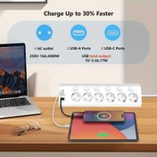 Resim Çok fonksiyonlu Avrupa USB Güç Şeridi Duvara monte edilebilir Masaüstü Soketi, 2 USB-A, 2 USB-C, 6 AC Çıkışı, Ofis, Yatak Odası, Oturma Odası, Mutfak için Uygun 2m Uzatma Kablosu 