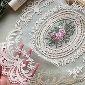 Resim 1 adet Fransız Gül İşlemeli Yuvarlak Amerikan Servisi, %100 Polyester Dokuma Masa Örtüsü, Makinede Yıkanabilir, Çiçek Desenli Dekoratif Yemek Aksesuarı 