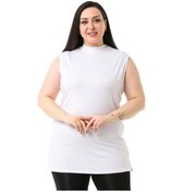 Resim Büyük Beden Yarım Balıkçı Yanı Yırtmaçlı Uzun Viskon Beyaz Body 