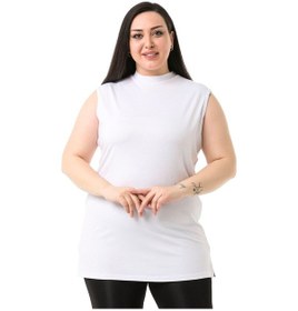 Resim Büyük Beden Yarım Balıkçı Yanı Yırtmaçlı Uzun Viskon Beyaz Body 