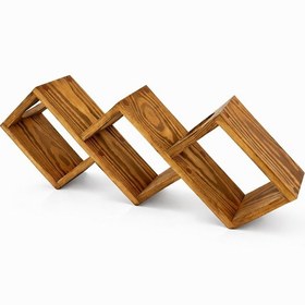 Resim Doğal Ahşap Dokaratif Masa Üstü Moderen Üçlü Şaraplık Standı, Koyu Meşe 