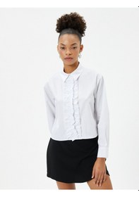 Resim Koton Fırfırlı Gömlek Klasik Yaka Uzun Kollu Pamuklu Beyaz 4wal60135ıw 4WAL60135IW000 Beyaz 