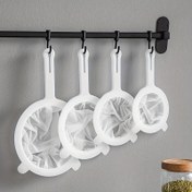 Resim 1 adet Naylon Gıda Süzgeci Çift Kulplu Asılabilir Gıda Filtreli Kaşık, Asılabilir Filtre Sızdırmazlık Ağı, Soya Sütü, Kahve, Meyve Suyu, Süt Gıda Takviyeleri ve Daha Fazlası için Kullanılabilir 
