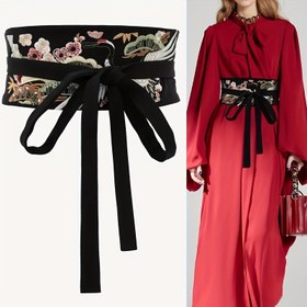 Resim Ai.Ag Kadınlar için Şık Nakışlı Çiçekli Bel Kemeri - Siyah & Pembe Geleneksel Çin Tarzı Hanfu Aksesuarı, Elbiseler, Partiler ve Günlük Kullanım İçin Mükemmel 
