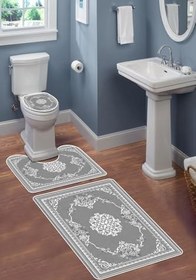 Resim Modern Desenli Dijital Baskı 3’lü Banyo Paspas Takımı Yıkanabilir Kaymaz Tabanlı Klozet Takımı KLZ0057 