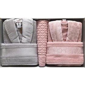 Resim Bornoz Seti Blossom Gri Pembe Gri - Pembe 