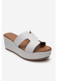 Resim Luvishoes Luvi Shoes Lıa Beyaz Cilt Hakiki Deri Kadın Dolgu Topuklu Terlik Beyaz 