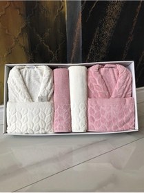 Resim Hazal 8 Parça Aile Bornoz Takımı Krem Pudra Krem - Pudra 