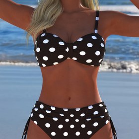 Resim 25SS Yaz Trend Kadın Modası İki Parça Bikini Seti, Siyah Polka Dots Desen, Plaj Tatili için Uygun 