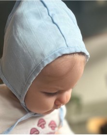 Resim runbaby Tek Kat Müslin Çift Taraflı Bebek Bonnet Şapka (3-9 AY) - Açık Mavi 