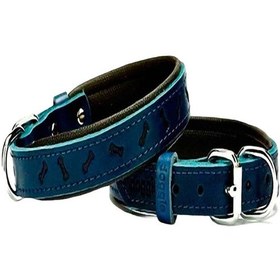 Resim Kemik Desenli Deri Köpek Boyun Tasması Mavi M 