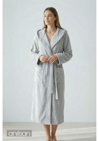 Resim Şalyaka Bornoz Kapüşonlu Gri %100 Pamuk Unisex Spa Için Ideal, Günlük Kullanıma Uygun Kadın/erkek gri 
