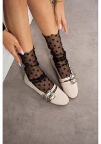 Resim Shoetek Lord Kadın Babet Çift Bantlı Tokalı Bej Deri Bej Cilt 