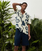 Resim Çiçekli Baskılı Gömlek Kısa Kollu Devrik Yaka Pamuklu 