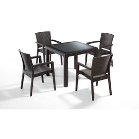 Resim Kahverengi Rattan Dış Mekan Masa Sandalye Takımı - 4 Kişilik 90x9 Venge 