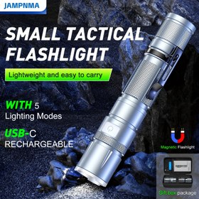 Resim JAMPIMA Küçük Taktiksel El Feneri - Yüksek Lümen, Şarj Edilebilir, Manyetik, Yakınlaştırılabilir LED ile 5 Aydınlatma Modu, USB-C, Acil Durumlar, Arama ve Dış Mekan Kullanımı için Hafif ve Taşınabilir, Şarj Edilebilir El Feneri 