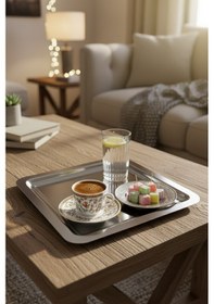 Resim Gökdil 12 Adet 22x22 Kare Gümüş Renk Kahve Sunum Tepsisi Gri 