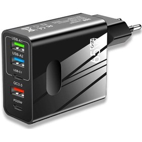 Resim Usb C Şarj 65w Gan Muti 5 Port Hızlı Şarj 3.0 Hızlı Şarj Tipi C Cep Telefonu Eu Black ' Beyaz 