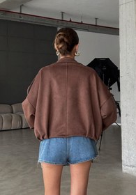 Resim buqre's moda Trend Oversize Kadın Bomber Süet Deri Ceket 