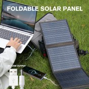 Resim Açık Hava Güneş Katlanır Güç Bankası 60W USB-12V Çıkış + DC Doğrudan Çıkış 18V Çıkış Katlanabilir ve Taşınabilir, Aydınlatma ve Şarj, Cep Telefonu Bataryaları ve Tablet Şarj Cihazları için Uygun, Ayrıca Kamp ve Karavan Gezileri için 