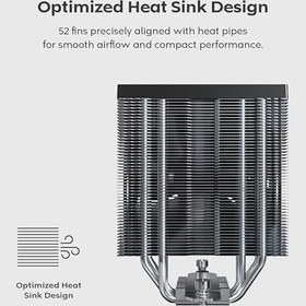 Resim MONTECH NX400 - CPU Hava Soğutucu, Tek Kule, 4 Gelişmiş Isı Borusu, 52 Kanatlı Isı Emici, E28, 120 mm FDB Statik Basınçlı Fan, 28 mm Fan Kalınlığı, Köşe Kapağı Ayak Pedleri, Cilalı Üst Kapak - Siyah 