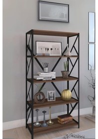 Resim Mobigoom 5 Raflı Metal Kitaplık Kitaplık Ceviz 
