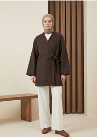 Resim MODAQU Yandan İp Bağlamalı Kaşe Kimono - Kahverengi 