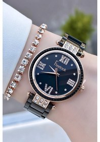 Resim Freelook FLISTE11 Siyah Çelik Kordon 5 ATM Su Geçirmez Kadın Kol Saati + Bileklik 