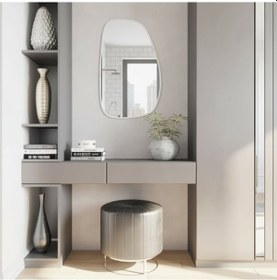 Resim 70x112 Cm Modern Organik Form Banyo Aynası Beyaz Çerçeveli Asimetrik Duvar Aynası Minimalist Şık Dekor Ayna Beyaz 