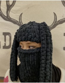 Resim KnitBee Siyah Tavşan Kulak Kar Maskesi , Balaklava, Balaclava 