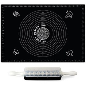 Resim Kitchen Design Lab 45x65 CM Silikon Hamur Açma Matı Ve 9 Bıçaklı Mantımatik 2'li Set Siyah 