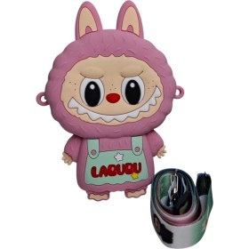 Resim Spteks Kız Çocuk Pembe Renk Labubu Model Yazı Detaylı Silikon Mini Askılı Çanta Cüzdan 