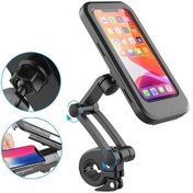 Resim Bisiklet Telefon Tutucu Su Geçirmez Dokunmatik Ekran Motosiklet Bisiklet Telefon İçin Standı 7 İnç'e Kadar Motosiklet Cep Telefonu Montaj Braketi 