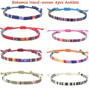 Resim 8 adet Bohemian El Örgüsü Ayak Bilekliği - Ayarlanabilir, Vintage Etnik Stil, Kadınlar ve Erkekler için Renkli Polyester Bantlar, Yaz, Plaj ve Parti Aksesuarları için Mükemmel, Plaj Aksesuarları|Canlı Ayak Bileklikleri|Polyester Ayak Bileklikleri 